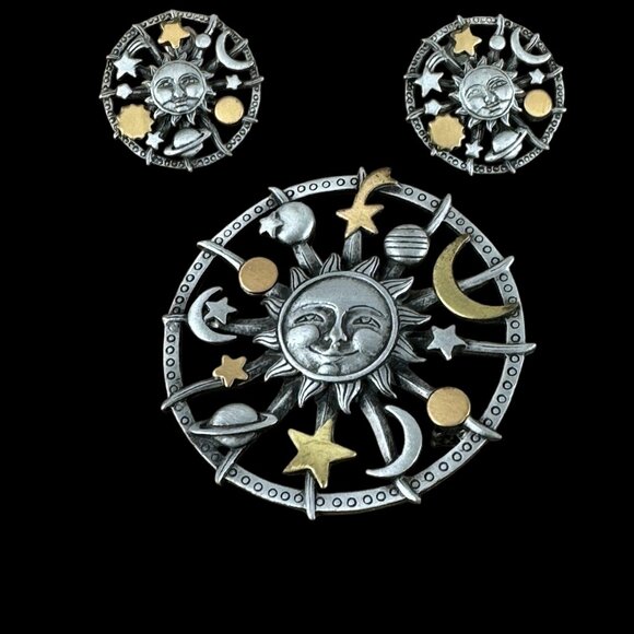 The JJ Jonette Celestial Moon Brooch or Pin accompanied by matching earrings - Picture 4 of 10